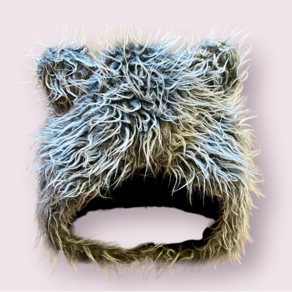 Gray Curly Shag "Ear’s” Hat